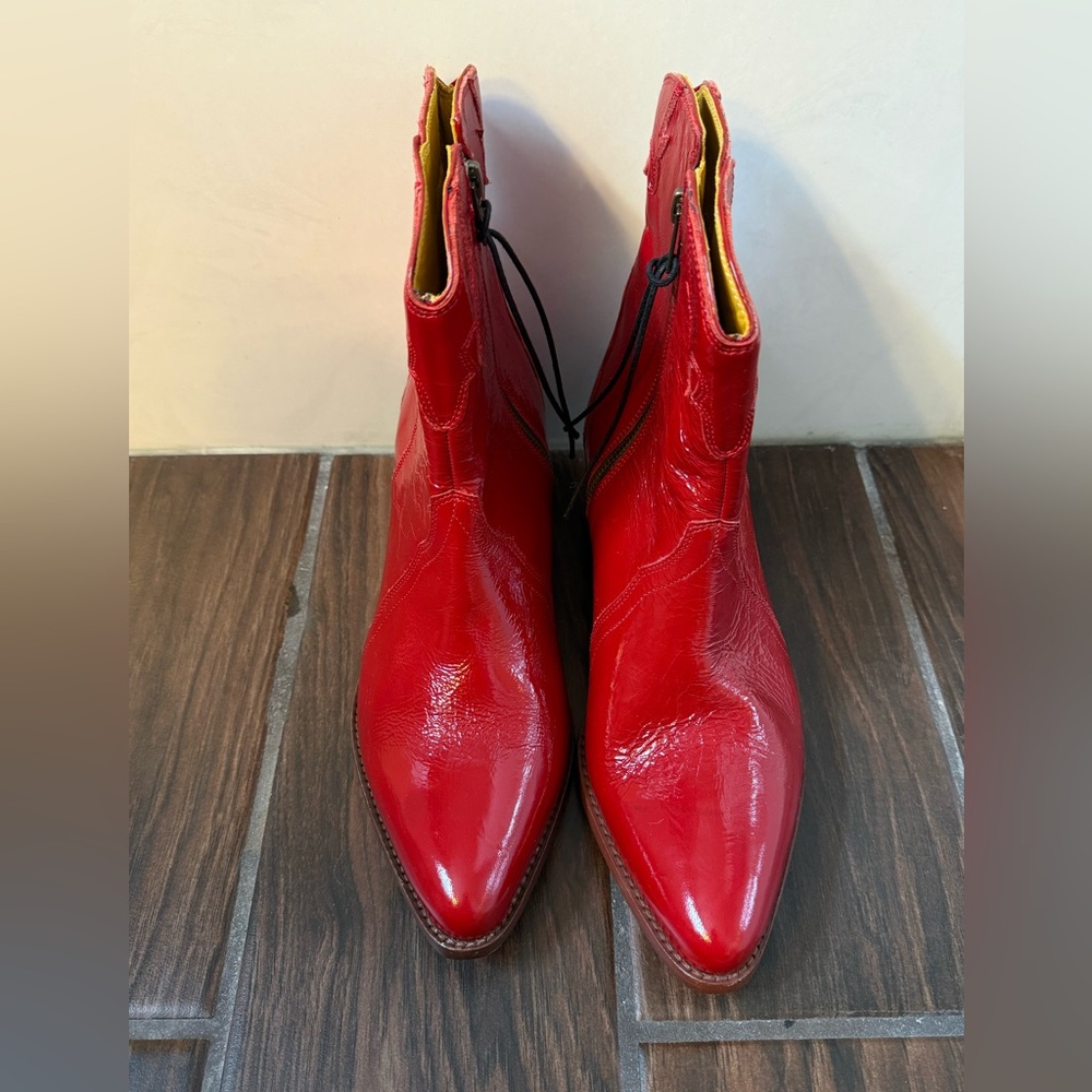 Free People New Frontier Red Leather Pointed-Toe Boots in size 10.5/41 - Picture 3 of 13